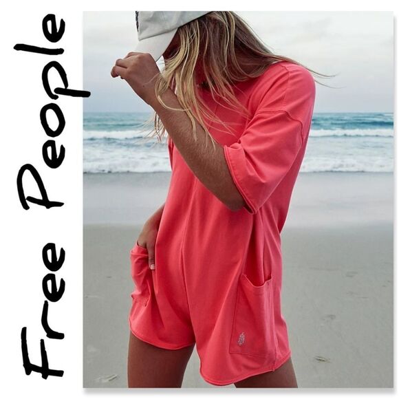 NWOT FREE PEOPLE Hot Shot Tee Romper - Electric Sunset - Picture 1 of 11